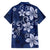 Plumeria Floral Tapa Pattern Navy Blue Family Matching Tank Maxi Dress and Hawaiian Shirt