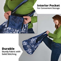Plumeria Floral Tapa Pattern Navy Blue Grocery Bag