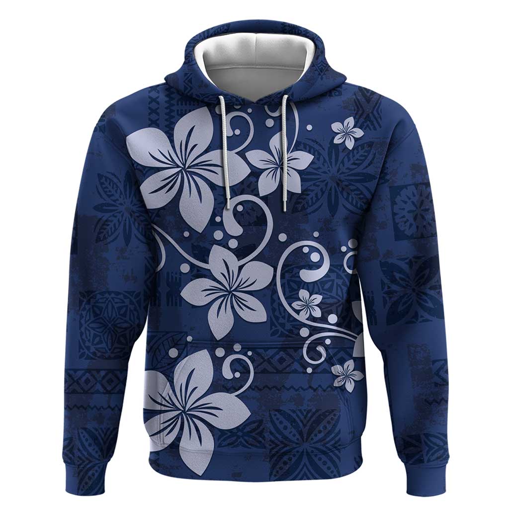 Plumeria Floral Tapa Pattern Navy Blue Hoodie