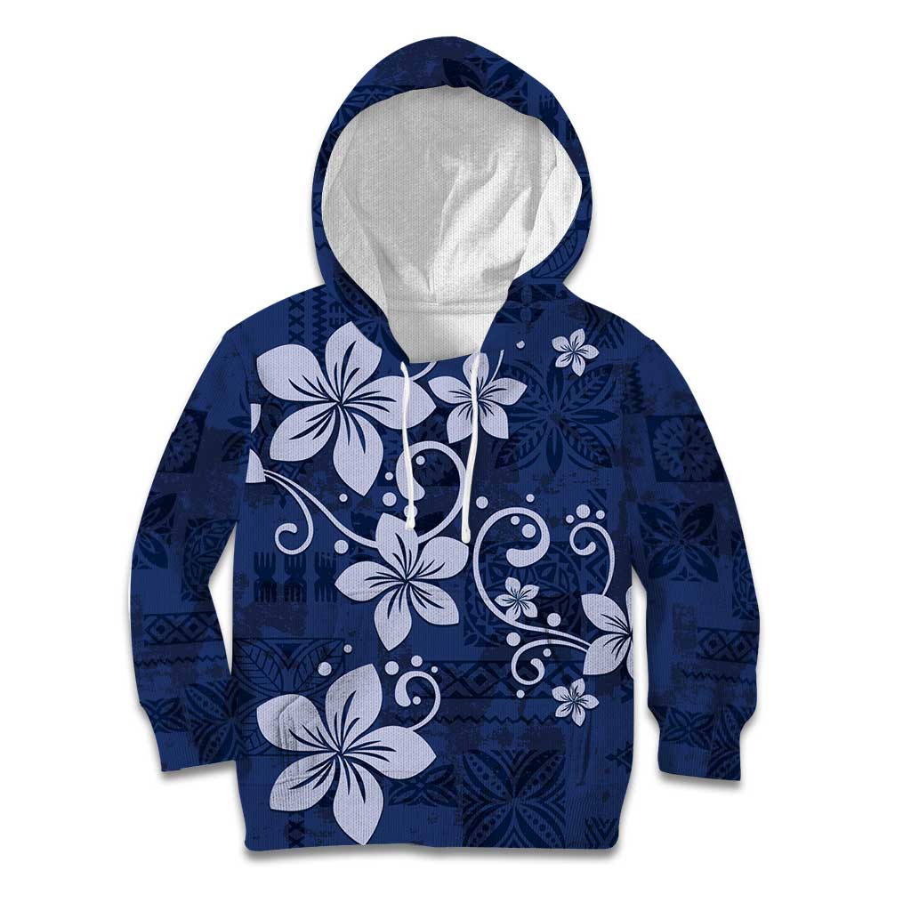 Plumeria Floral Tapa Pattern Navy Blue Kid Hoodie