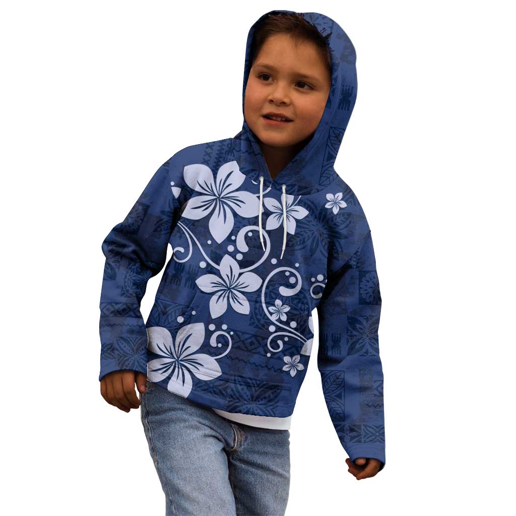 Plumeria Floral Tapa Pattern Navy Blue Kid Hoodie