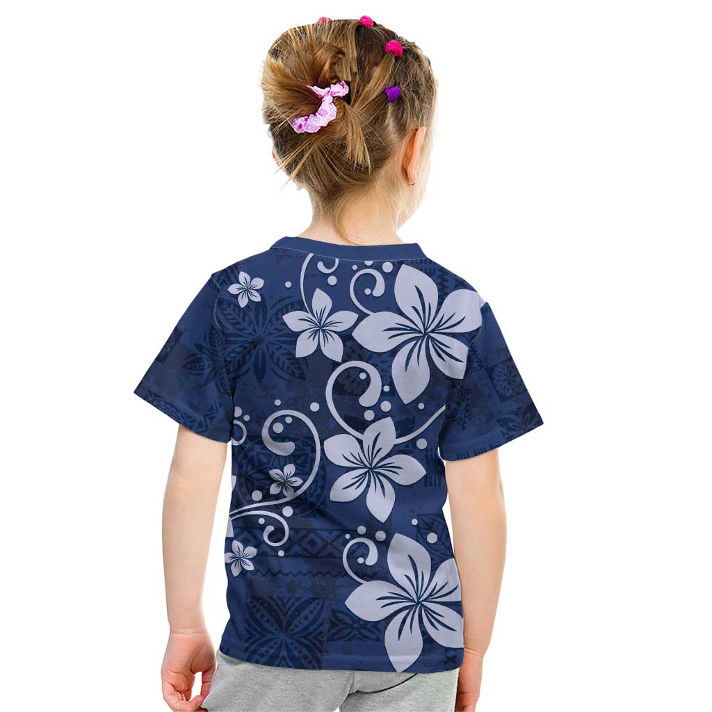Plumeria Floral Tapa Pattern Navy Blue Kid T Shirt