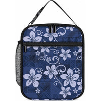 Plumeria Floral Tapa Pattern Navy Blue Lunch Bag LT01 10.2 × 8.3 × 4.3 inch Blue - Polynesian Pride