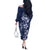 Plumeria Floral Tapa Pattern Navy Blue Off The Shoulder Long Sleeve Dress