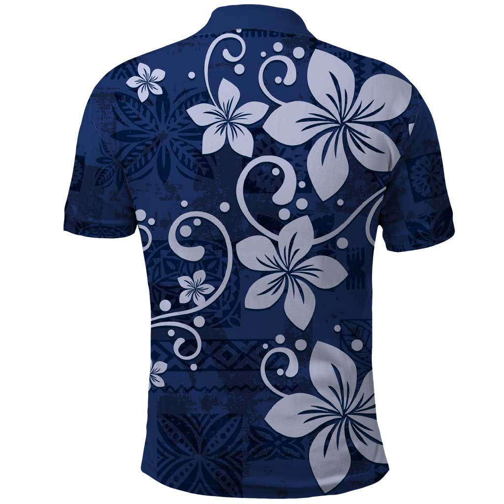 Plumeria Floral Tapa Pattern Navy Blue Polo Shirt