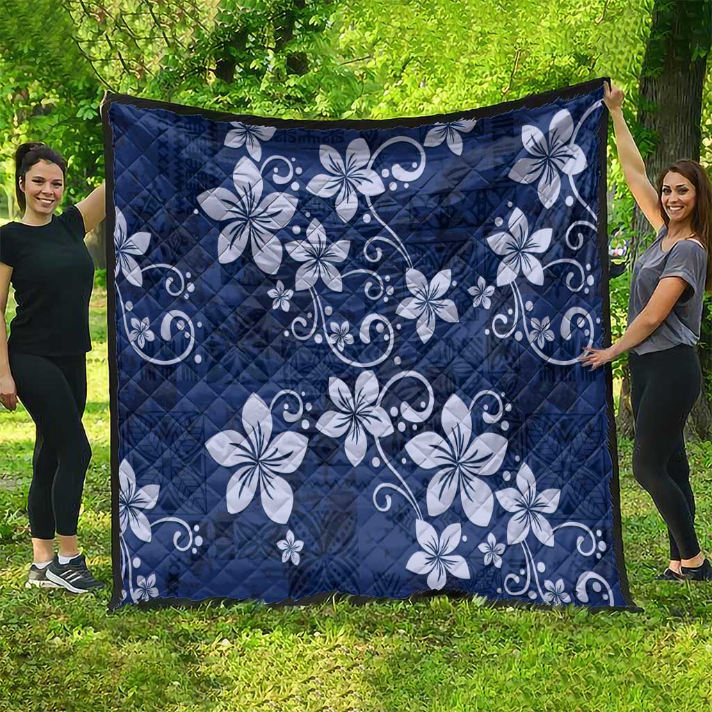 Plumeria Floral Tapa Pattern Navy Blue Quilt LT01 - Polynesian Pride
