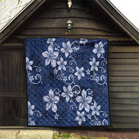 Plumeria Floral Tapa Pattern Navy Blue Quilt LT01 - Polynesian Pride