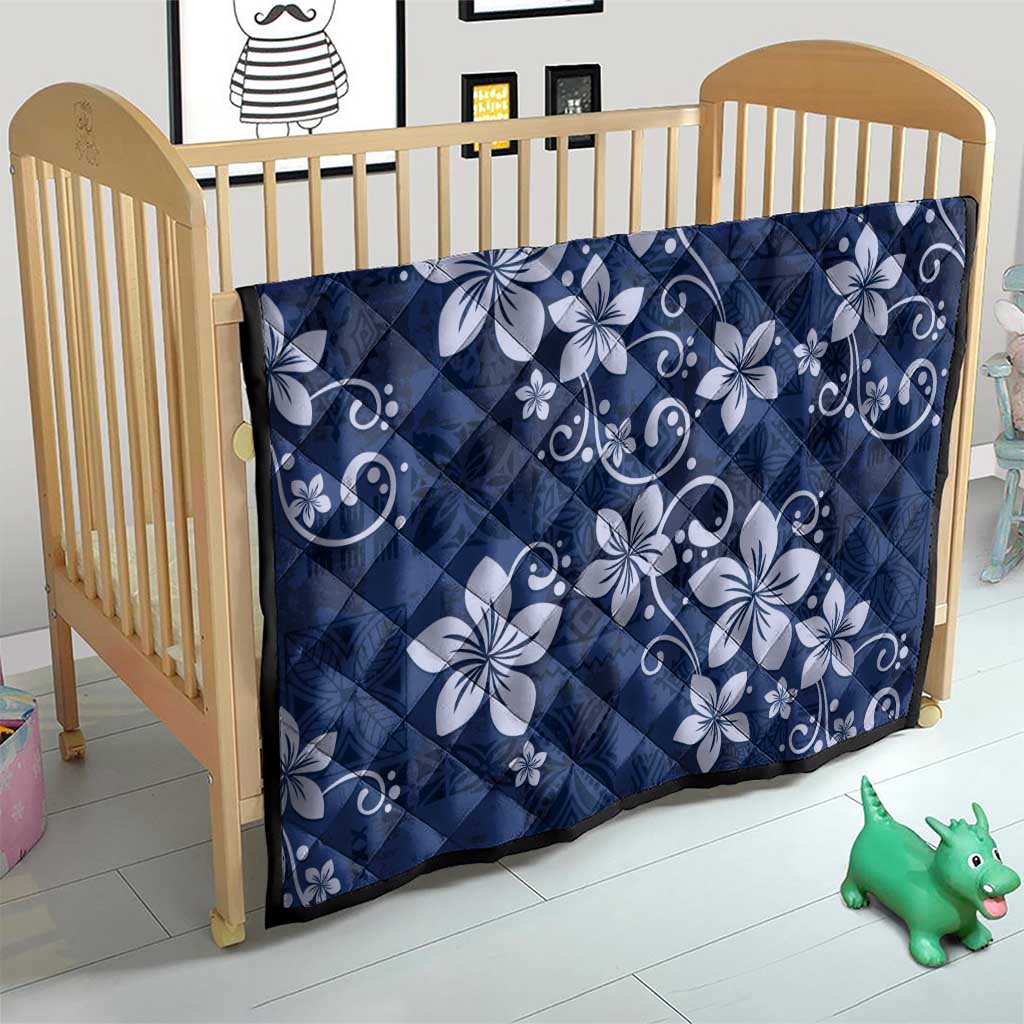 Plumeria Floral Tapa Pattern Navy Blue Quilt LT01 - Polynesian Pride