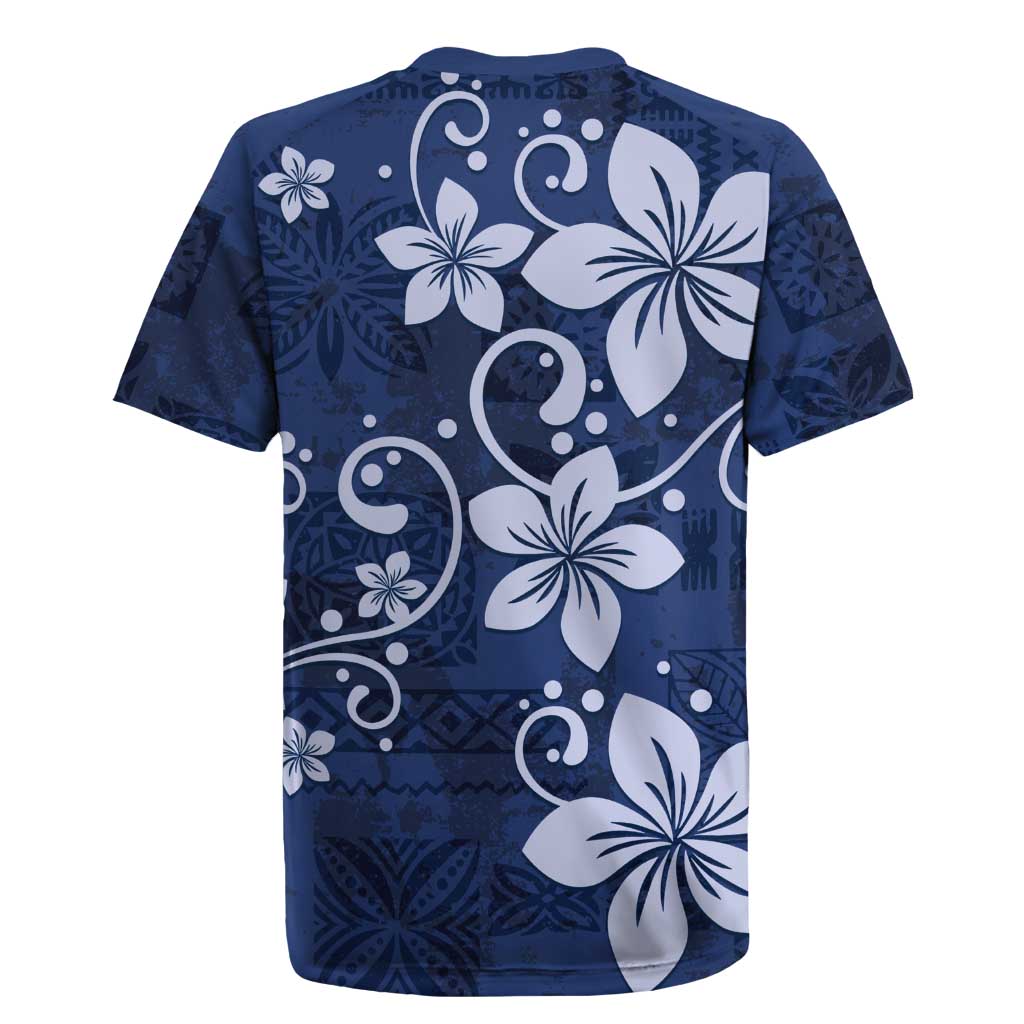 Plumeria Floral Tapa Pattern Navy Blue Rugby Jersey