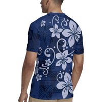 Plumeria Floral Tapa Pattern Navy Blue Rugby Jersey