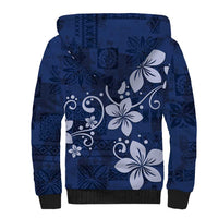 Plumeria Floral Tapa Pattern Navy Blue Sherpa Hoodie