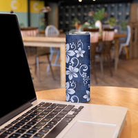 Plumeria Floral Tapa Pattern Navy Blue Skinny Tumbler