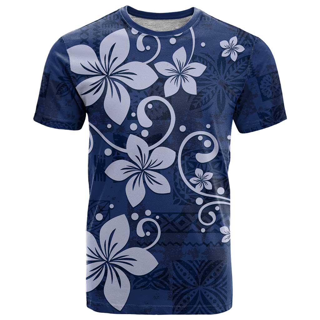 Plumeria Floral Tapa Pattern Navy Blue T Shirt