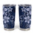 Plumeria Floral Tapa Pattern Navy Blue Tumbler Cup