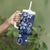 Plumeria Floral Tapa Pattern Navy Blue Tumbler With Handle