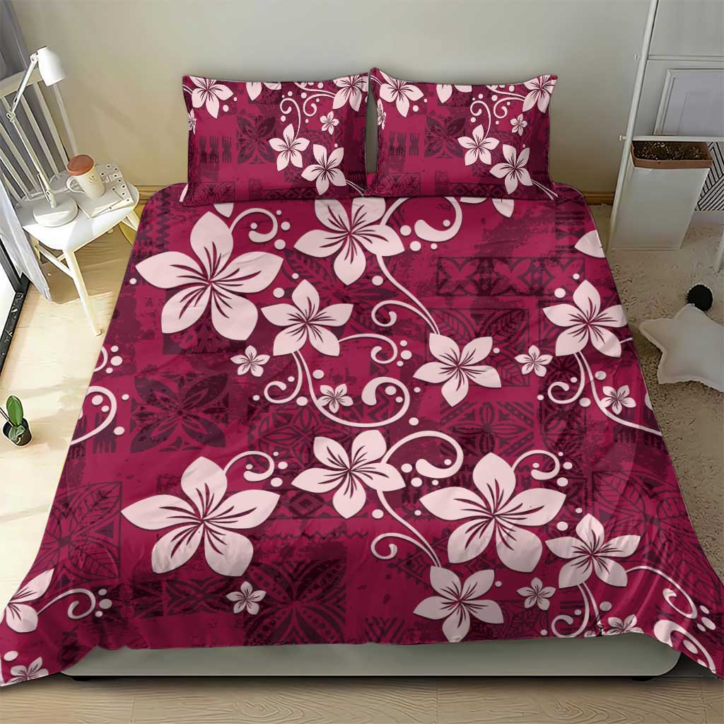 Plumeria Floral Tapa Pattern Ruby Pink Bedding Set