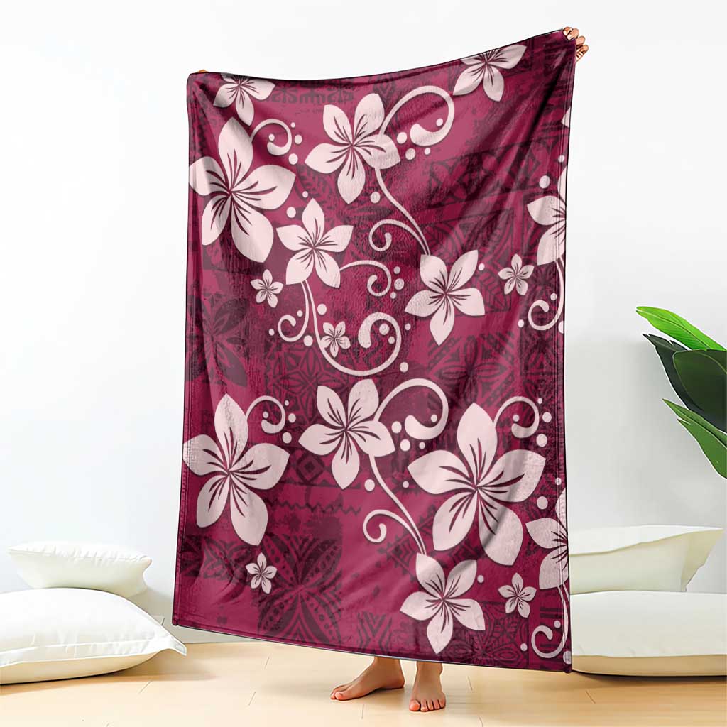 Plumeria Floral Tapa Pattern Ruby Pink Blanket