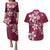 Plumeria Floral Tapa Pattern Ruby Pink Couples Matching Puletasi and Hawaiian Shirt