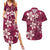 Plumeria Floral Tapa Pattern Ruby Pink Couples Matching Summer Maxi Dress and Hawaiian Shirt