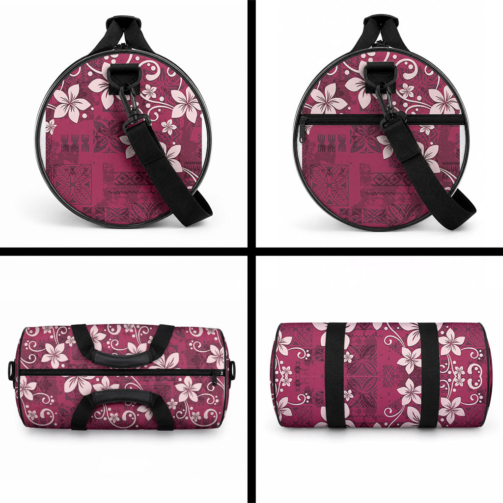 Plumeria Floral Tapa Pattern Ruby Pink Duffle Bag LT01 - Polynesian Pride
