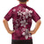 Plumeria Floral Tapa Pattern Ruby Pink Family Matching Long Sleeve Bodycon Dress and Hawaiian Shirt