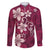 Plumeria Floral Tapa Pattern Ruby Pink Family Matching Long Sleeve Bodycon Dress and Hawaiian Shirt