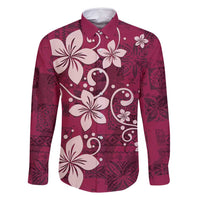 Plumeria Floral Tapa Pattern Ruby Pink Family Matching Mermaid Dress and Hawaiian Shirt
