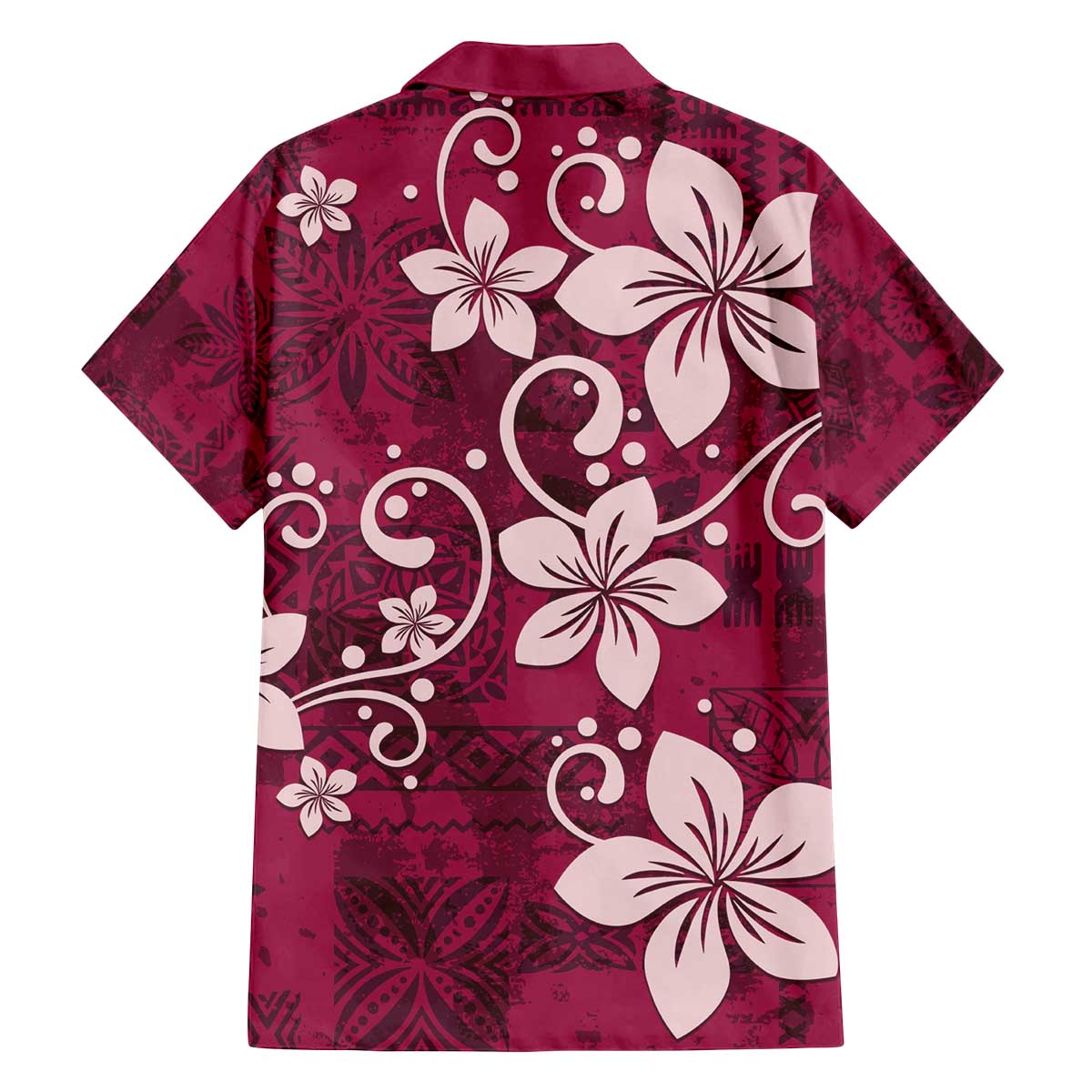 Plumeria Floral Tapa Pattern Ruby Pink Family Matching Off The Shoulder Long Sleeve Dress and Hawaiian Shirt