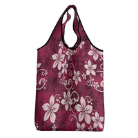 Plumeria Floral Tapa Pattern Ruby Pink Grocery Bag