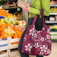 Plumeria Floral Tapa Pattern Ruby Pink Grocery Bag