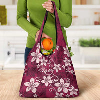 Plumeria Floral Tapa Pattern Ruby Pink Grocery Bag