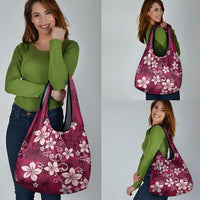 Plumeria Floral Tapa Pattern Ruby Pink Grocery Bag