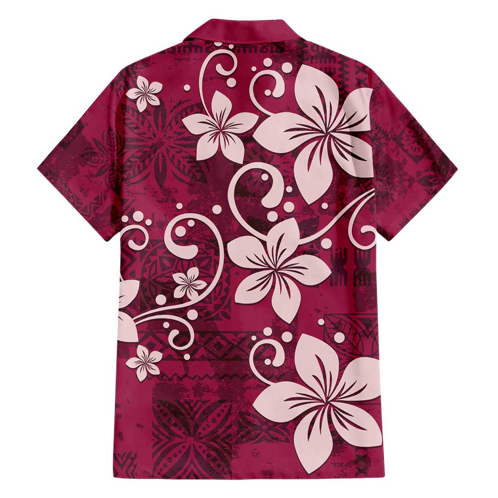 Plumeria Floral Tapa Pattern Ruby Pink Hawaiian Shirt