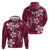 Plumeria Floral Tapa Pattern Ruby Pink Hoodie