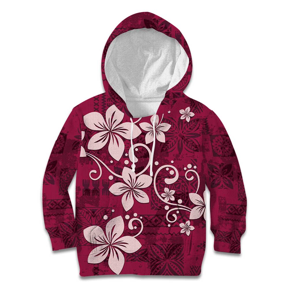 Plumeria Floral Tapa Pattern Ruby Pink Kid Hoodie