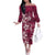 Plumeria Floral Tapa Pattern Ruby Pink Off The Shoulder Long Sleeve Dress