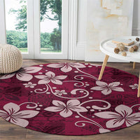 Plumeria Floral Tapa Pattern Ruby Pink Round Carpet