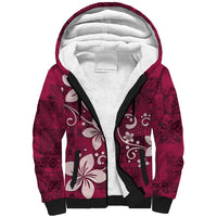 Plumeria Floral Tapa Pattern Ruby Pink Sherpa Hoodie