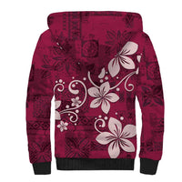 Plumeria Floral Tapa Pattern Ruby Pink Sherpa Hoodie