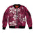 Plumeria Floral Tapa Pattern Ruby Pink Sleeve Zip Bomber Jacket