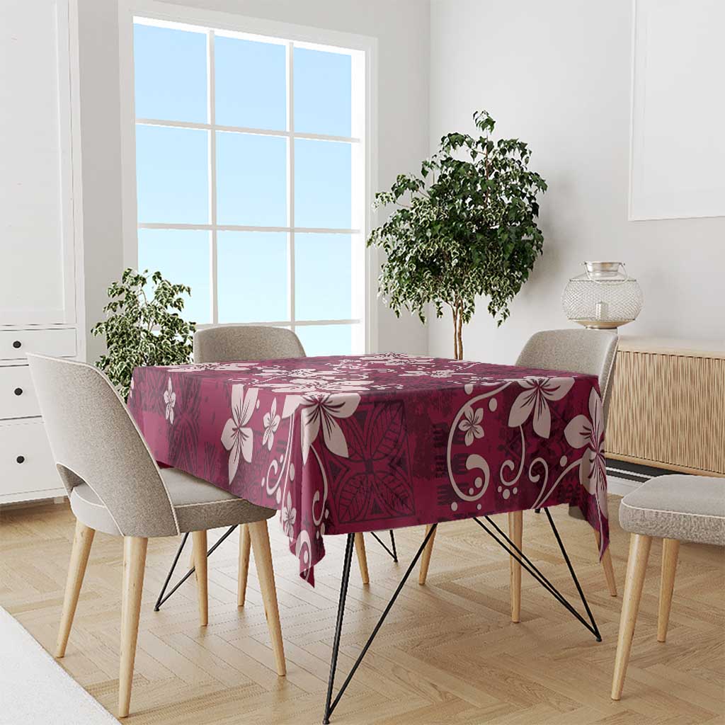 Plumeria Floral Tapa Pattern Ruby Pink Tablecloth