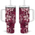 Plumeria Floral Tapa Pattern Ruby Pink Tumbler With Handle