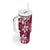 Plumeria Floral Tapa Pattern Ruby Pink Tumbler With Handle