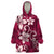 Plumeria Floral Tapa Pattern Ruby Pink Wearable Blanket Hoodie