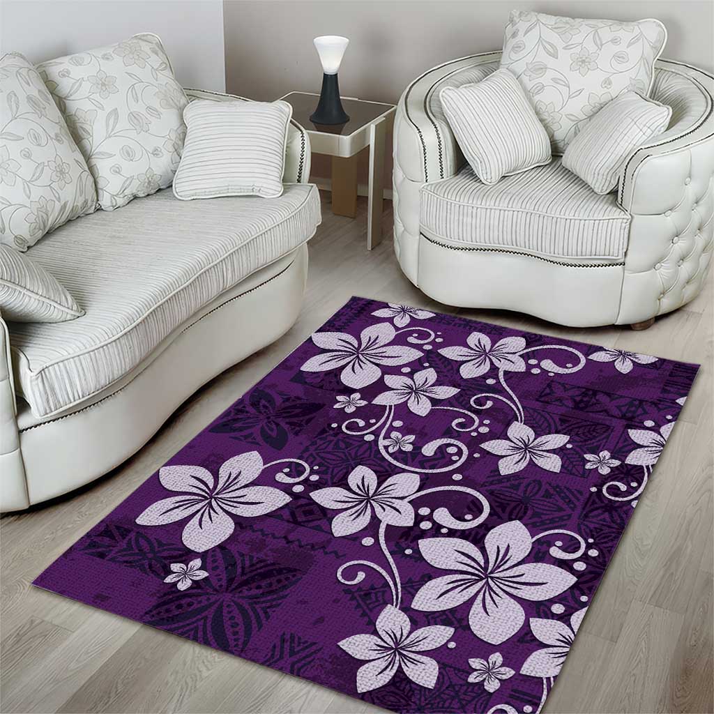 Plumeria Floral Tapa Pattern Amethyst Purple Area Rug