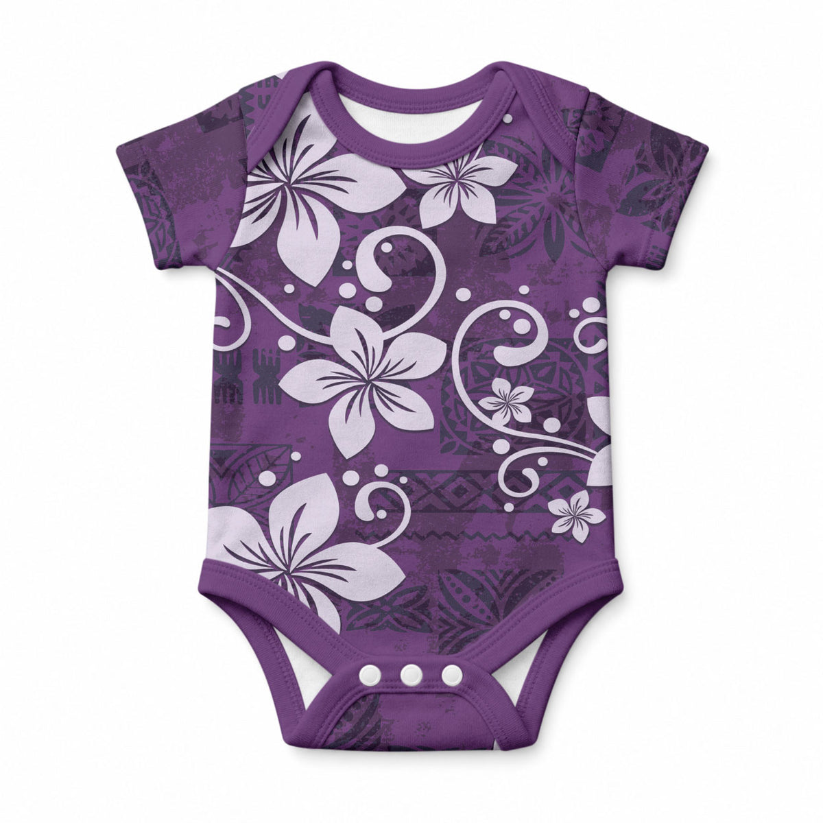Plumeria Floral Tapa Pattern Amethyst Purple Baby Onesie LT01 Purple - Polynesian Pride