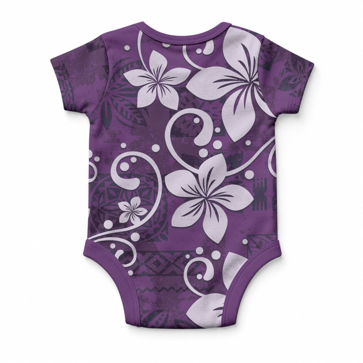 Plumeria Floral Tapa Pattern Amethyst Purple Baby Onesie LT01 - Polynesian Pride