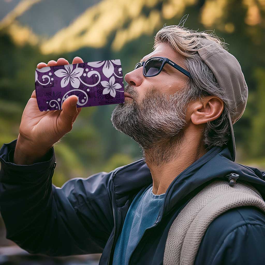 Plumeria Floral Tapa Pattern Amethyst Purple 4 in 1 Can Cooler Tumbler