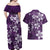 Plumeria Floral Tapa Pattern Amethyst Purple Couples Matching Off Shoulder Maxi Dress and Hawaiian Shirt