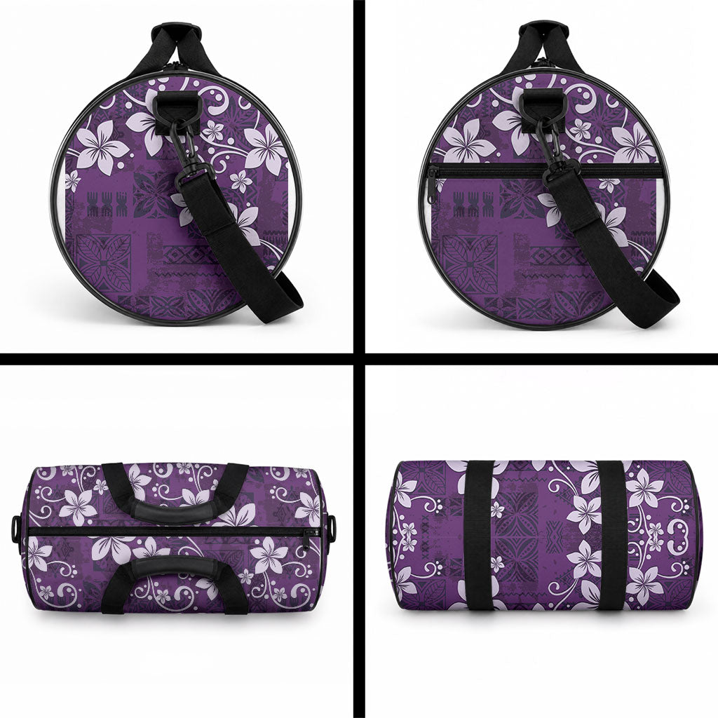 Plumeria Floral Tapa Pattern Amethyst Purple Duffle Bag LT01 - Polynesian Pride